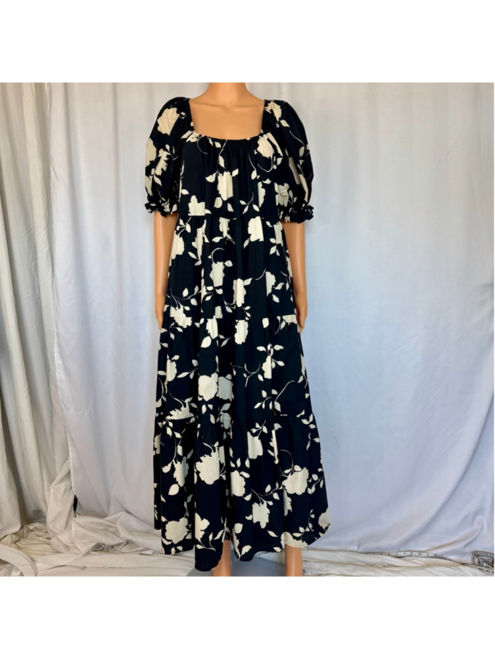 Sofie The Label Maxi Floral Dress Women's Small Black White Tiered